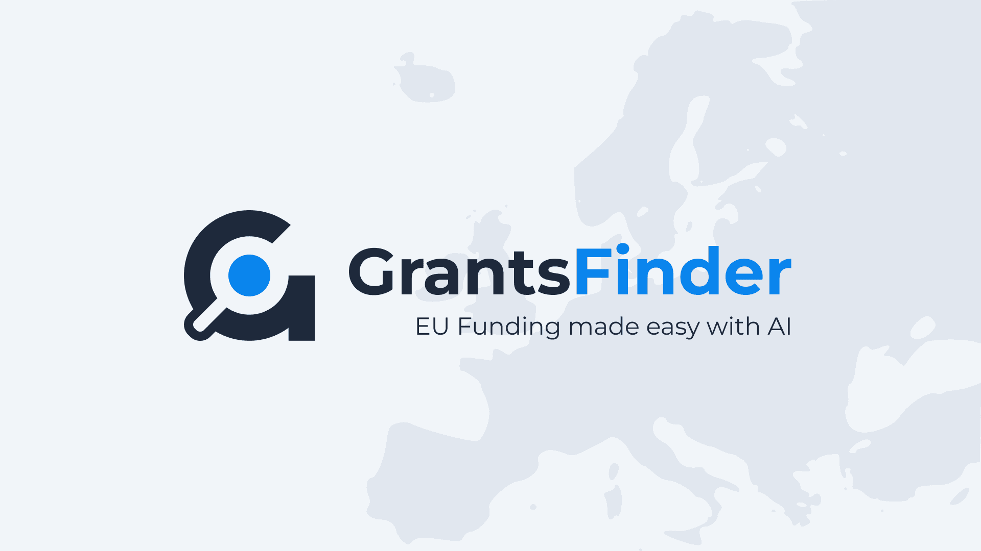 GrantsFinder AI-powered platform interface showing EU funding opportunities matched to a user's project